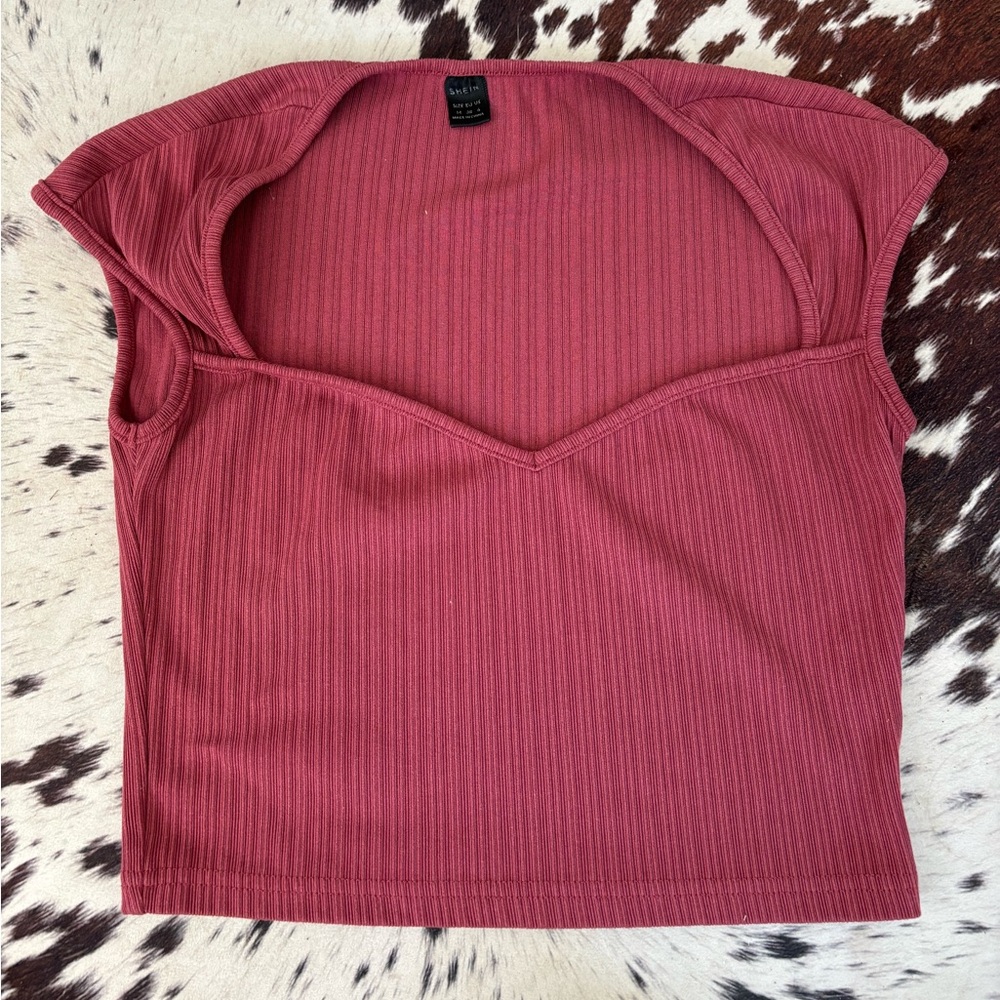 Medium SHEIN wine colored ribbed crop top.
